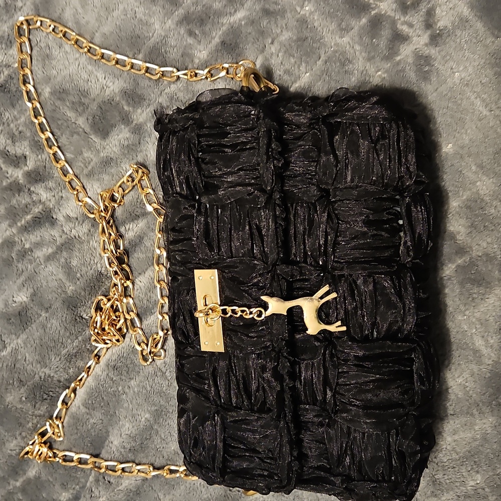 ORGANZA BLACK RIBBON CROSSBODY  Women's Bag with Gold Chain. $4.99 S/H